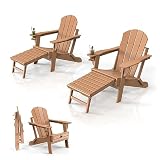 VINGLI Folding Adirondack Chair Set of 2 with Ottoman, Waterproof Plastic HDPE Firepit Chair for Outside with Hidden Footrests, Foldable Ergonomics Seating for Patio Porch Yard Garden(Teak)