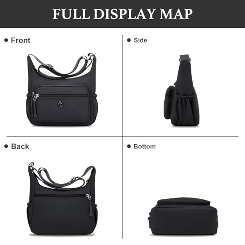 Image of WITERY Crossbody Purses for Women Lightweight Nylon Shoulder Bag Handbag | Water-Resistant Nylon Fabric, Multi Zipperd Pockets, Small Pocketbooks for Work Travel Daily, Adjustable Strap