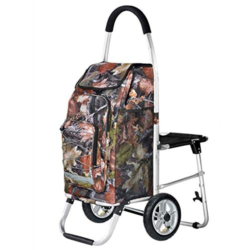 NanXi Einkaufstrolley in dunkel blau mit Kühlfach - Großer Trolley klappbar mit großen Rädern bis belastbar Einkaufstrolley mit,Braun