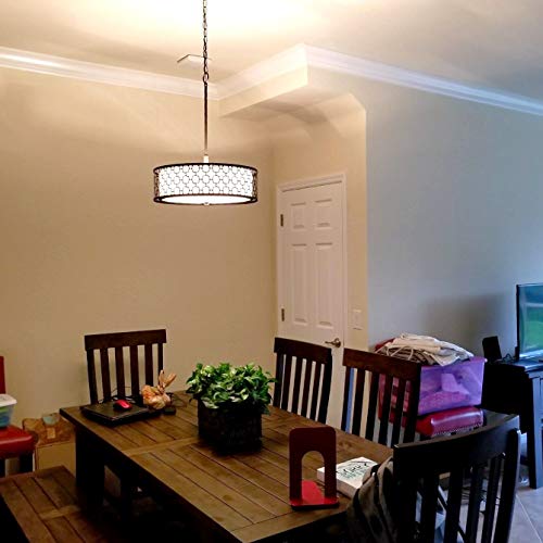 Kira Home Harper 18" 3-Light Double Drum Chandelier W/Lattice Outer Metal Shade + Inner White Glass Diffuser, Oil-Rubbed Bronze Finish #TOP2