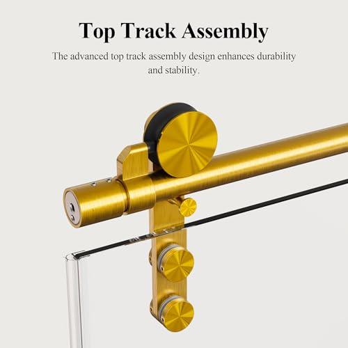 Image of 46-48 inch W x 76 inch H Frameless Sliding Shower Door, Safety Bathroom Single Sliding Glass Doors with 5 /16 inch (8mm) SGCC Tempered Glass, Stainless Steel Towel Rail and Auxiliary Handle, Brushed Gold