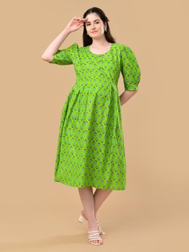 Image of The Mom Store Maternity and Nursing Dress | Pre and Post Pregnancy Dress for Womens | Zipper /Button Opening | Causal Wear | Trendy Stylish Causal Dresses for New Moms