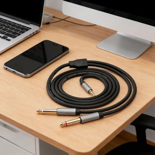 Cable auxiliar estéreo premium 3.5mm a doble 6.35mm miniatura 2
