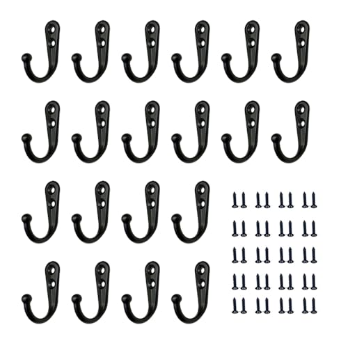 MHSKNHW 壁掛けフック 20個セット 高耐荷重 ネジ付き 金具 壁付け ウォールフック コート ハンガー 壁フック 帽子掛け コート掛け 吊り下げ収納 玄関 浴室 キッチン用 落下防止 ブラック