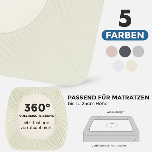 Cozita Basics Spannbettlaken 140x200cm - 100% Baumwoll Jersey Bettlaken, Öko-Tex Zertifiziert, bis 25 cm Matratzenhöhe – Natur – Ansicht 4