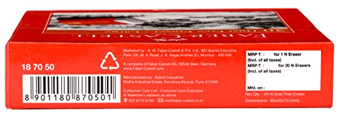 Image of Faber-Castell 48 Triangular Colour Pencils Dust-Free Erasers - Large, Pack of 20 (White)