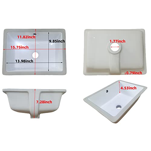 Kingwong Small Undermount Bathroom Sinks Rectangular 16 Inch Bathroom Vanity Sink White Porcelain Vessel Sink Cabinet 15.75" X 11.82" Ceramic Wash Basin Sink With Overflow Tiny Lavamanos Para Baños #TOP3