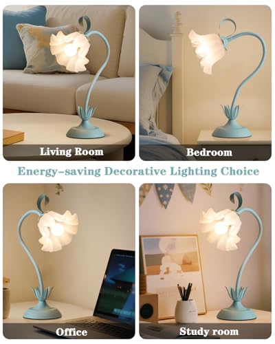 Image of WERFOP Flower Table Lamp Cute Desk Lamp for Bedroom Home Decor (Blue)