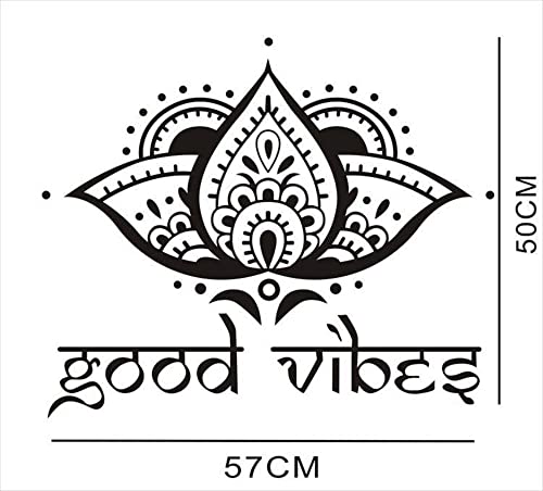 Uilmniy Lotus Yoga Studio Wall Decal Good Vibes Namaste Mandala Flower Wall Stickier For Living Room Yoga Room Wall Decoration Mural Afn68 (Black) #TOP1