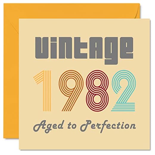 Tarjetas 40 cumpleaños hombres mujeres – Vintage 1982 envejecidas a la perfección – 40 tarjetas cumpleaños divertidas ella, 145 mm x 145 mm mejor amigo tarjetas felicitación cumpleaños hermano, tío