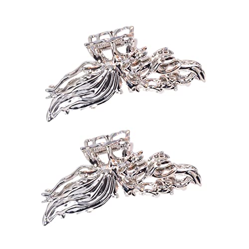 2-Piece Large Metal Claw Clips – Silver Nonslip (Thick Hair)