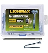 LIONMAX #8 x 2-1/2 Inch Pocket Hole Screws Exterior, 195 PCS Pocket Wood Screws with Coarse Threa...