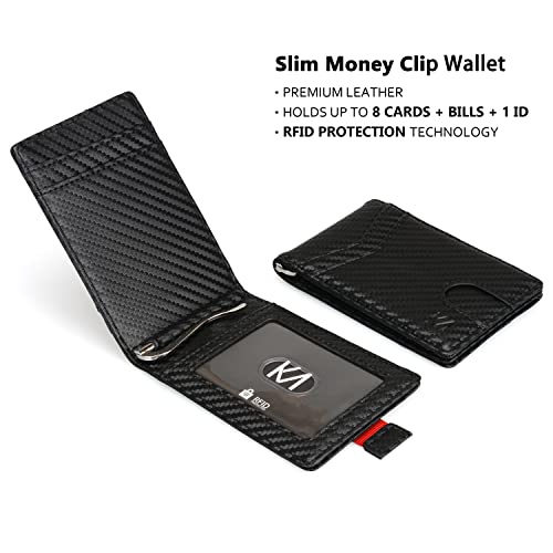 KM Legend RFID Blocking Leather Money Clip Wallet for Men - Slim Bifold Front Pocket Credit Card Holder with Secure Clip2