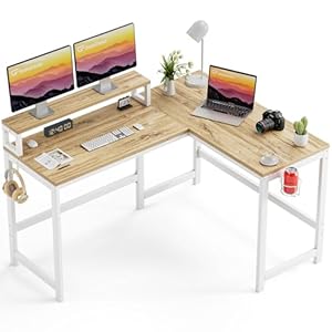 GreenForest L-vormig Computerbureau Hoekbureau met Beker en Haak voor Koptelefoon 128 cm Werkstation met Omkeerbaar Monitorstandaard voor Kleine Ruimtes