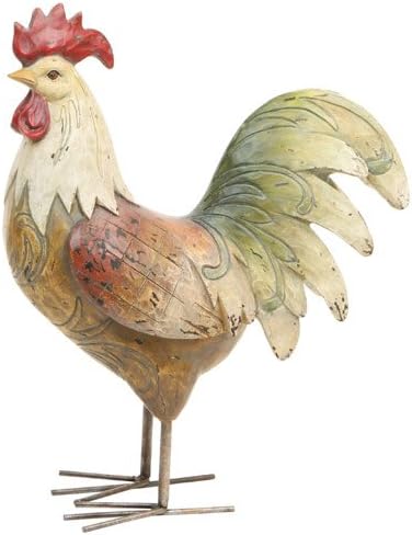 Rooster Sculpture with Distressed Antique Wood Finish, Home Garden, 13-inch