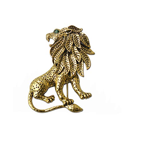 WLLAY Vintage Gold Animal Lion Brooch Pin Cool Men's Jewelry