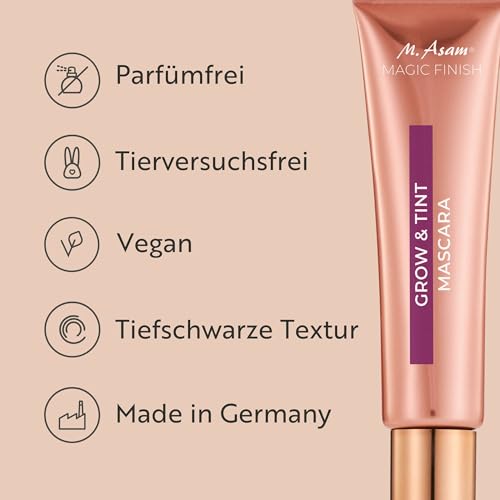 M. Asam MAGIC FINISH Grow & Tint Mascara Deep Black (12ml) – Mascara mit Wachstumsserum & Tönungseffekt, Wimpernpflege für mehr Länge & Volumen, Für definierte & natürlich dunklere Wimpern, Vegan