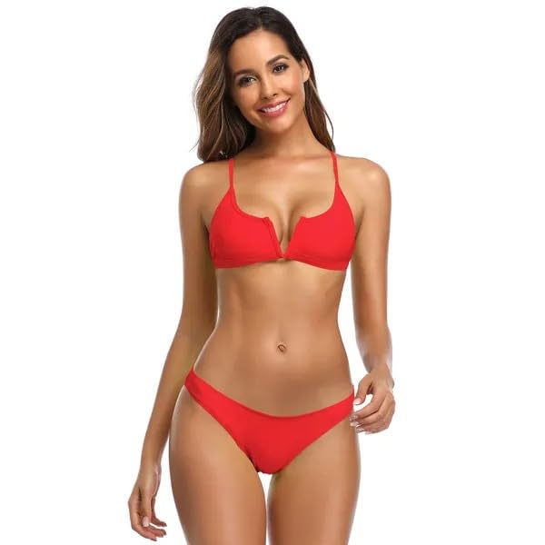 Women's Bathing Suit Deep V-Wired Bikini Set High Cut Two Piece Swimsuits-image-42