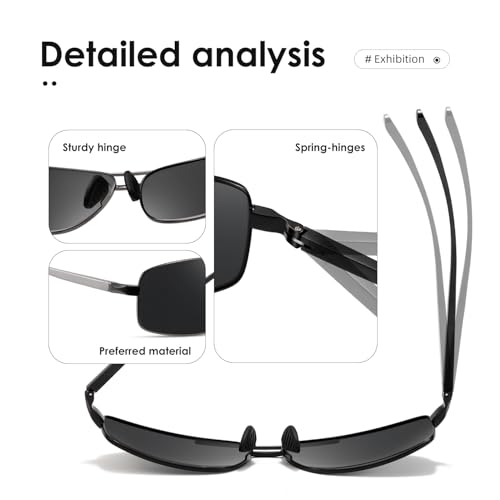 kimorn Polarized Aviator Sunglasses for Men Lightweight Rectangular Metal Frame Sun Glasses UV400 Protection AE17844