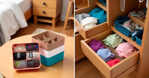 Image of Leawall 6-Compartment Wardrobe Organizer drawers organisers for Underwear, Socks, Bras, Ties, Scarves & Undergarments,storage box and organiser, Socks organizer Socks Tray (8 Pcs,Multicolor)