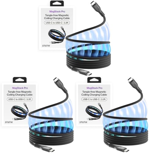 Image of Statik MagStack Pro USB C to USB C Cable, Magnetic Type C Charger Fast Charging Cord, On The Go Magnetic Charging Cable for Car, Compatible with iPhone, iPad & Android, 100W 3FT (Pack of 3)
