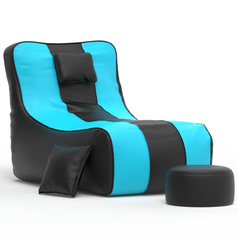 Image of Biggie Bean Bag with Beans Filled 6XL Zuno Lounger-Laziness Pro Max-Crafted for Comfort-Styled for Elegance with Free Cushion & Footrest (Matching Color : Leatherette Black Teal)
