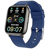 smartwatch azul Smartwatch Multifunción: Este reloj hombre tiene los funciones para satisfecha sus necesidades diarias como pulsera de actividad (podómetro, calorías, distancia), oxígeno sanguíneo, presión arterial, pulsómetro, monitoreo del sueño, 24 modos de deporte, GPS compartido, recordatorio sedentario, notificaciones de llamadas, mensajes SMS y APP, cronómetro, reloj despertador, controla la música, cámara remota, encontrar teléfono, pronóstico del tiempo, ajuste de brillo.