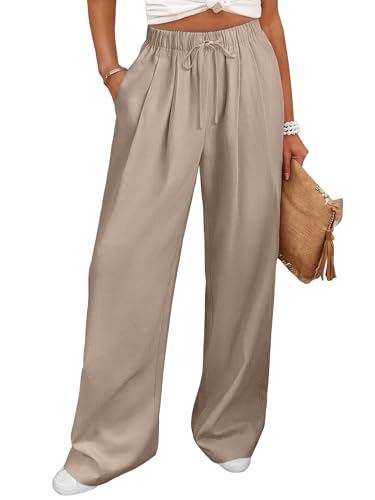 ANRABESS Women Wide Leg Linen Palazzo Pants Casual Elastic Waist