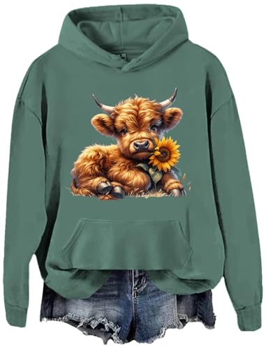 JWVEL Highland Cow Hoodie Highland Cow Sweatshirt For Women Sunflower HighlandCow Sweatshirts
