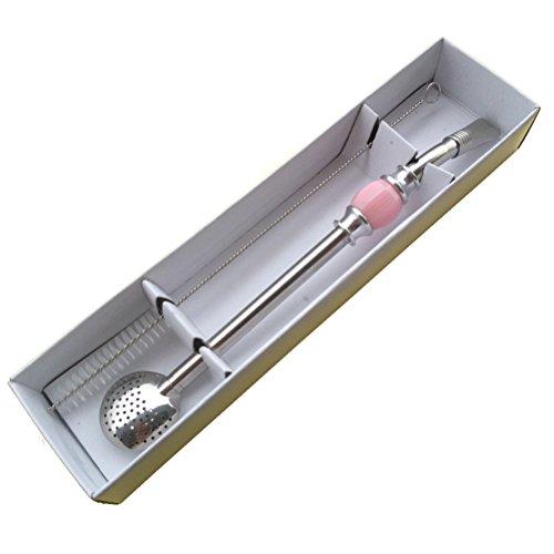 De acero inoxidable AmgateEu filtrada pajas de beber Yerba Mate de té con forma de espiral - cepillo de limpieza de la cabeza se puede abrir para limpiar, 20,32 cm