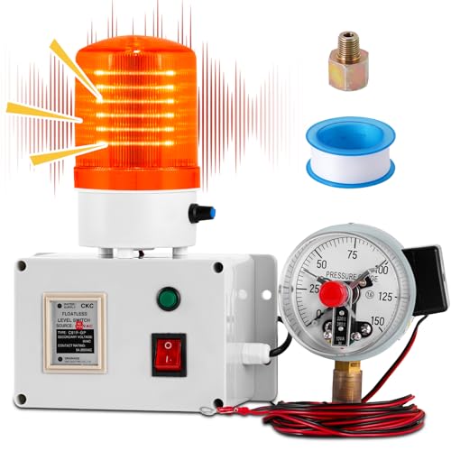 High Low Pressure Alarm - Oil & Gas Pressure Warning - 105dB Sound & Flashing Light - 110V (Industrial, 150, PSI)