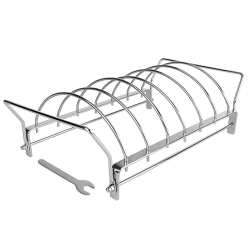 Estante de acero inoxidable para asar costillas – Soporte plegable para costillas de barbacoa para cerdo, pollo y carne de res – Accesorio de parrilla para ahumadero y cocina al aire libre