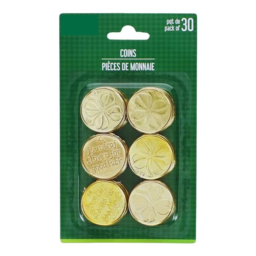 EBK Round Plastic St Patricks Day Coins Scatter for Home Kitchen Dining Party Favors Tables Countertops Bowl Fillers DIY Art Crafting Centerpiece Decoration Gift Supplies - Pack of 1 (30 Count)