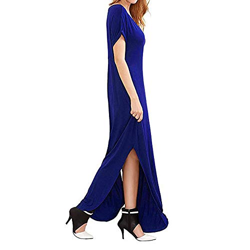 Image of Match Women's V-Neck Casual Loose Short Sleeve Long T-Shirt Dress Split Maxi Dress with Side Pocket