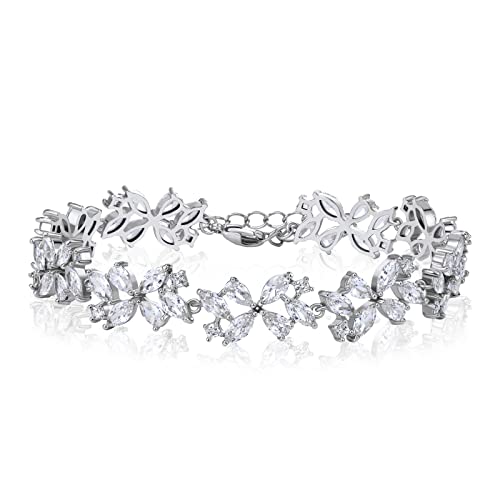 Sweetv Cubic Zirconia Bridal Bracelets, Marquise Wedding Bracelet, Crystal Rhinestone Bracelets For Brides, Bridesmaids, Women, Rose Gold/Silver Bracelet, Wedding Jewelry Gifts #TOP23