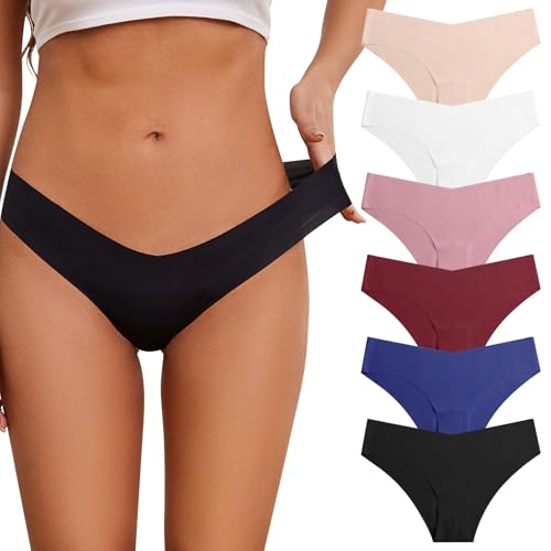 Risipu 6 Pack Seamless Underwear for Women No Show Hipster Bikini Panties Low Rise Cheeky Breathable Soft Invisible Briefs (UK, Alpha, S, Regular, Regular, 6 Color Packs)