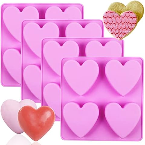 Silicone Soap Molds, METLUCK 4 PCS Heart Silicone Molds Heart Silicone DIY Soap Molds for Soap Making Cake Jelly Pudding Candy Chocolate and Dessert Valentine Gift Cover