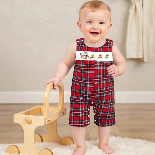 My First Christmas Baby Boy Girl Outfit Newborn Santa Reindeer Romper Buffalo Plaid Jumpsuit Overalls Winter Clothes2
