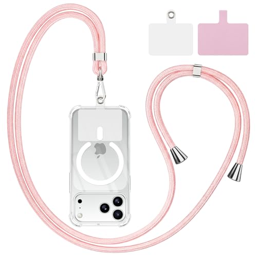 Yoedge Cordon Telephone Portable, Tour de Cou Telephone Universelle avec 2 Patchs, Réglable Collier Lanière Téléphone en Bandoulière en Nylon Adaptée à la Plupart des Smartphones, Or Rose
