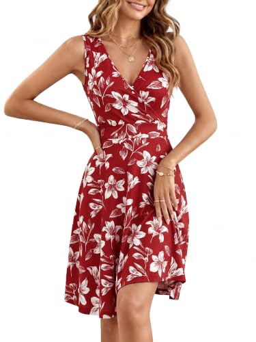 Image of GUBERRY Womens Wrap V Neck Sleeveless Sundress Summer Flare Tank Dress with Pockets