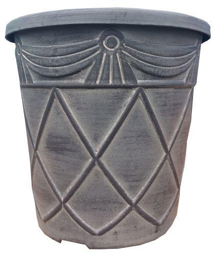 Frame Company Outdoor Slate Grey Urn Planter with Geometric Pattern – Decorative Garden Plant Pot, Weather Resistant Stone Effect 24CM- Kensington Range