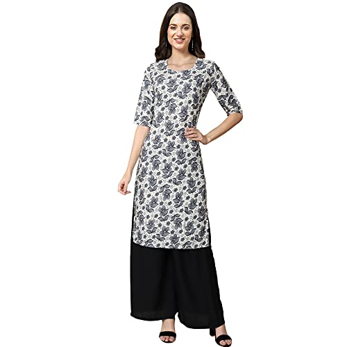 Image of Pinkmint Women's Crepe Grey Color Floral Printed Straight Kurti[NB-530357]