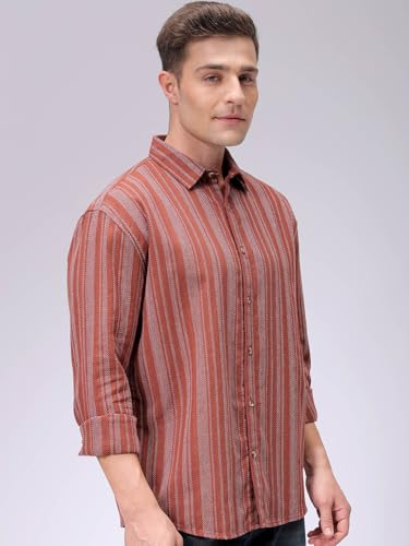 Image of The Indian Garage Co Men Slim Fit Striped Full Sleeves Cutaway Collar Casual Shirt