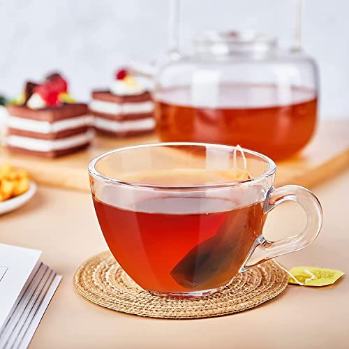 Image of VILON Italian Premium Glass Tea Cup Set | Coffee Mugs with Handle Transparent Drinking Cup for Milk, Cappuccino, Hot Chocolate & Cold Beverages | 210ml | Set of 6 (Round Tea Cup 6)