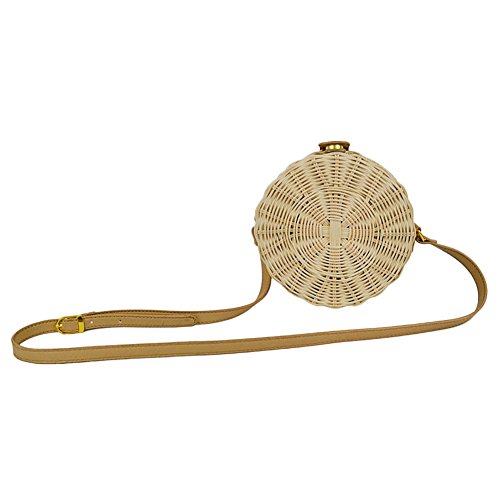 Gorgebuy Bolso Redondo Tejido a Mano de Rattan Playa al Aire Libre Verano Bolso Sólido y Duradero de Ocio para Mujeres