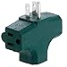 Katzco 3 Way T Straight Shaped with Plug Locations on the left, Right, and Middle for Behind Furniture - Wall Outlet Splitter Triple Prong Wall Plug Adapter - Green Color - UL Listed, 1 Piece