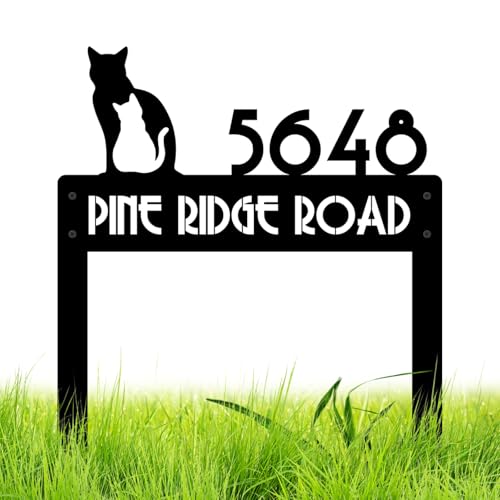 Personalized Address Metal Signs, Customlized Address Number for House Metal Yard Stakes, Personalized Cat Garden Signs for Front Door, Custom Garden Sign House Number for Outside
