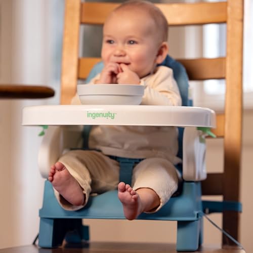Image of Ingenuity Deluxe Comfort Booster Seat for Kitchen Chair, Compact Fold, Portable, Lightweight, Toddler Booster Seat for Dining Table, from 6 Months to 3 Years - Teal