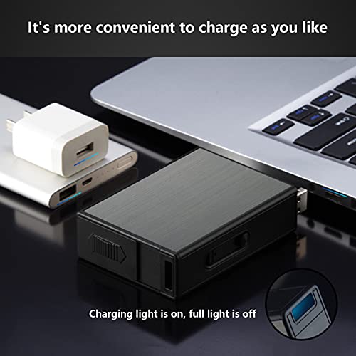 Sigarettenkoker Met Aanstekers, 2 in 1 Elektronische Oplaadbare Vlamloze Winddichte Aanstekers, Draagbare Sigarettenkoker, Kan 20 Sigaretten Bevatten, Unisex,Black - Afbeelding 5