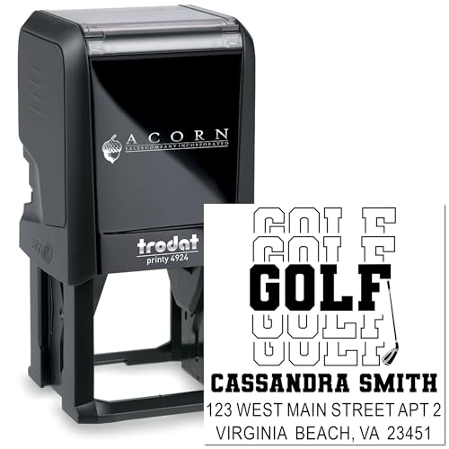 Image of Personalized Golf Statement Self Inking Address Stamper - Address Stamper | Choice of 11 ink colors. Office Address Stamper. Golf Course Stamp. Nothing preset. 3 lines of custom text. Press and print.